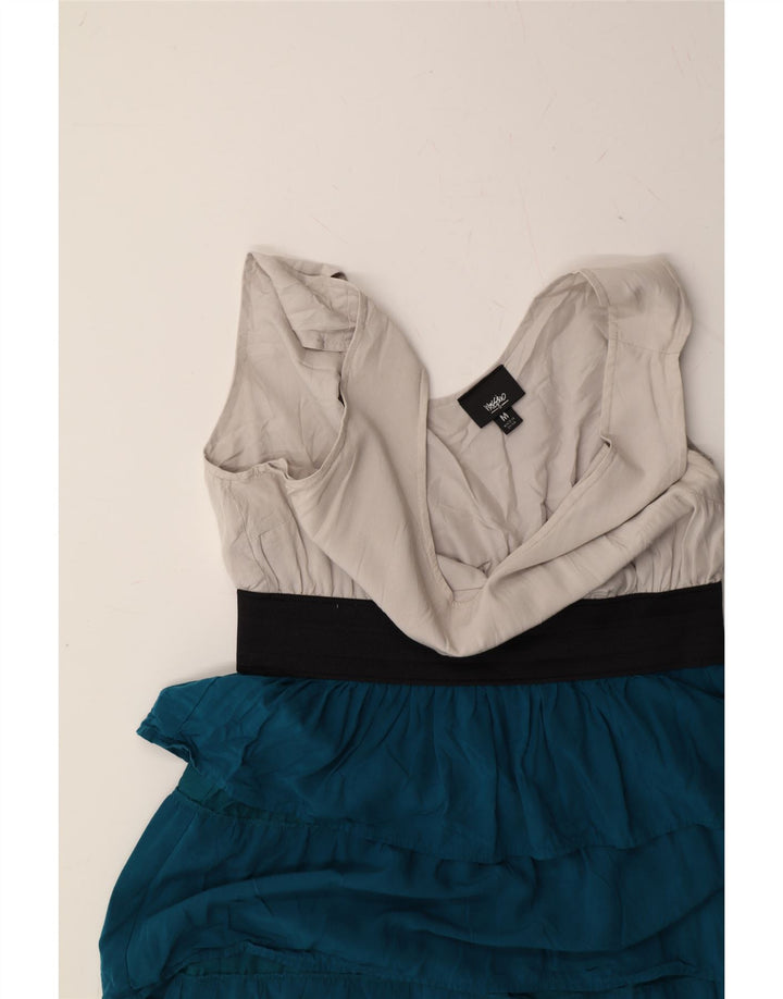 MOSSIMO Womens Sleeveless Tiered Dress UK 12 Medium Blue Colourblock Rayon Vintage Mossimo and Second-Hand Mossimo from Messina Hembry 