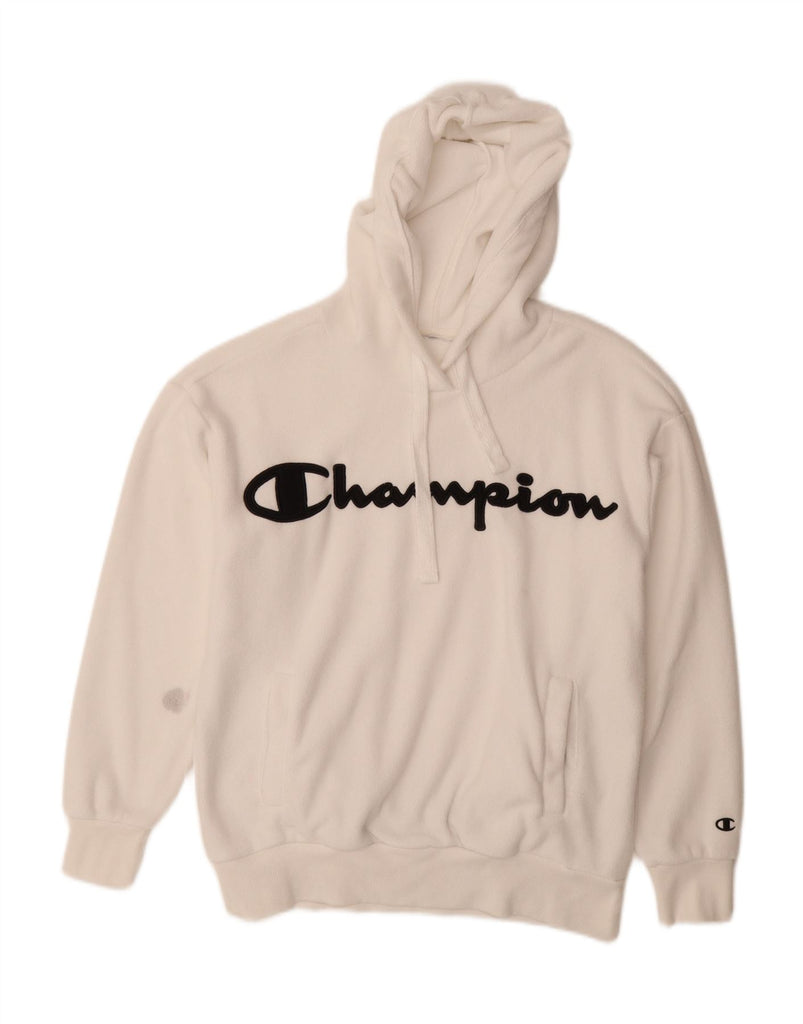 CHAMPION Mens Graphic Hooded Fleece Jumper XS White Polyester Vintage Champion and Second-Hand Champion from Messina Hembry 
