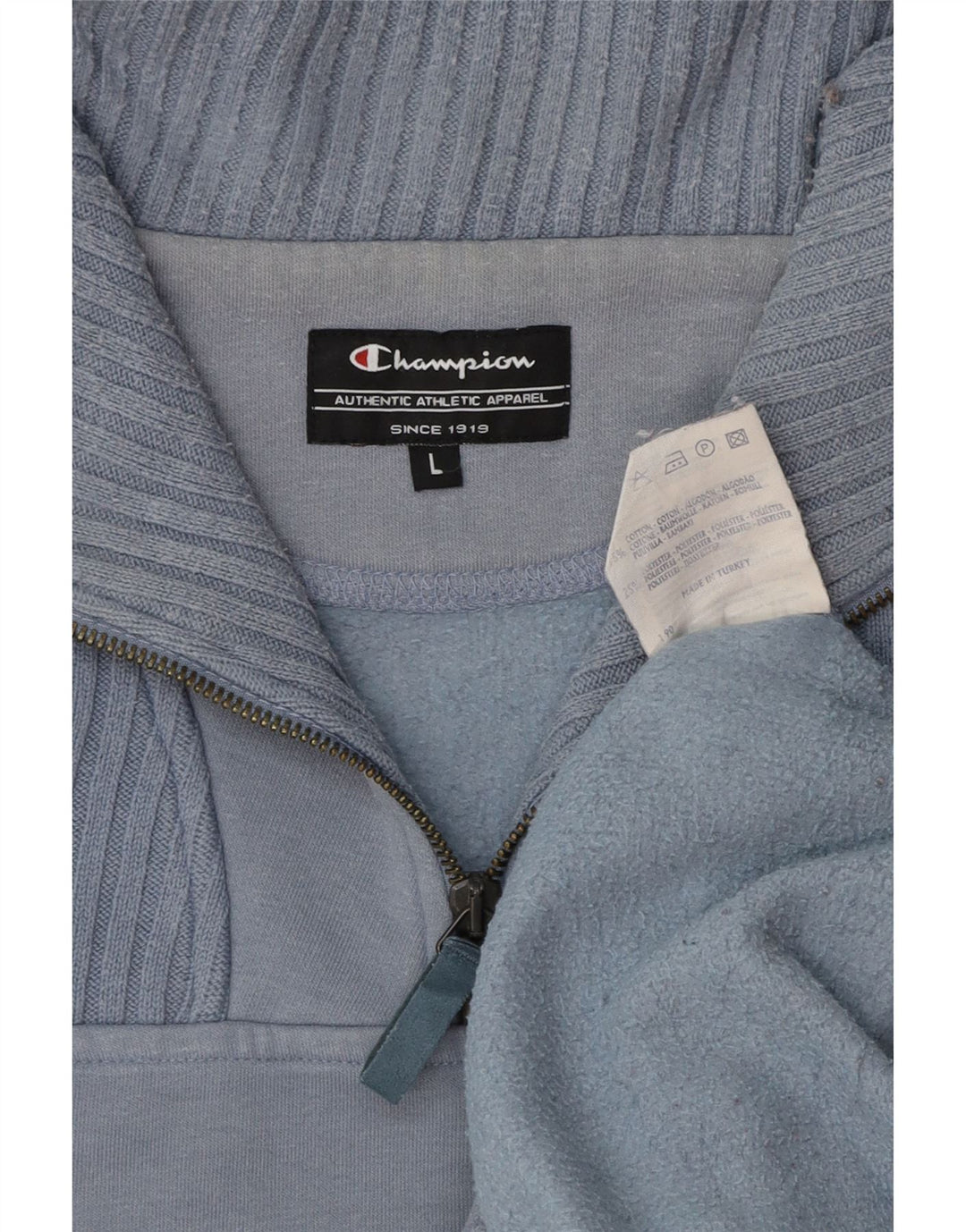 CHAMPION Sudadera con cuello y cremallera para hombre, jersey de algodón azul grande