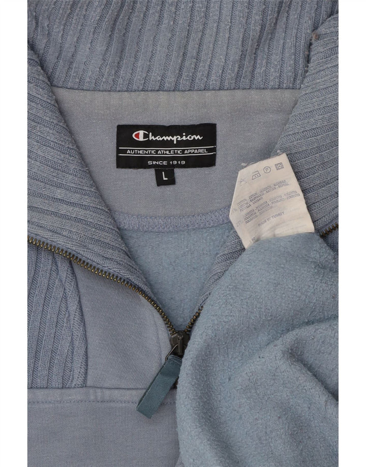 CHAMPION Sudadera con cuello y cremallera para hombre, jersey de algodón azul grande