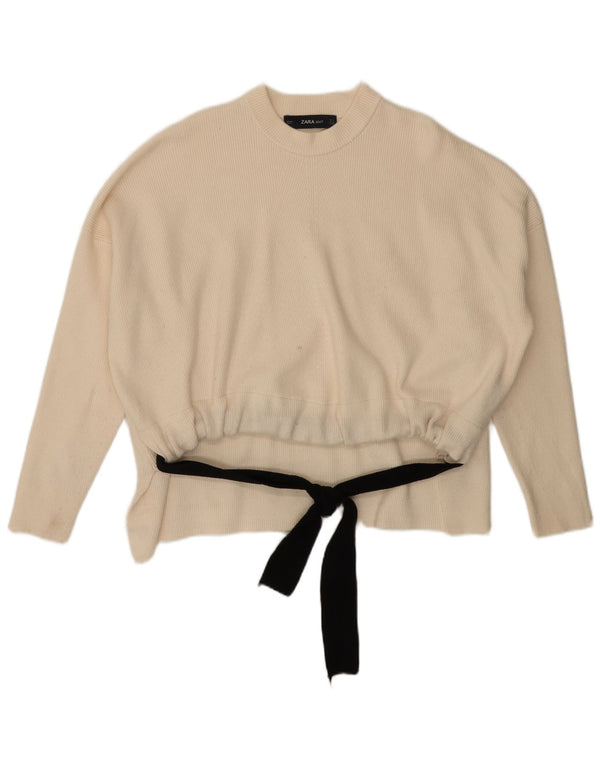 Zara Mujer Oversize Cuello Redondo Jersey Jersey UK 10 Small White Viscosa
