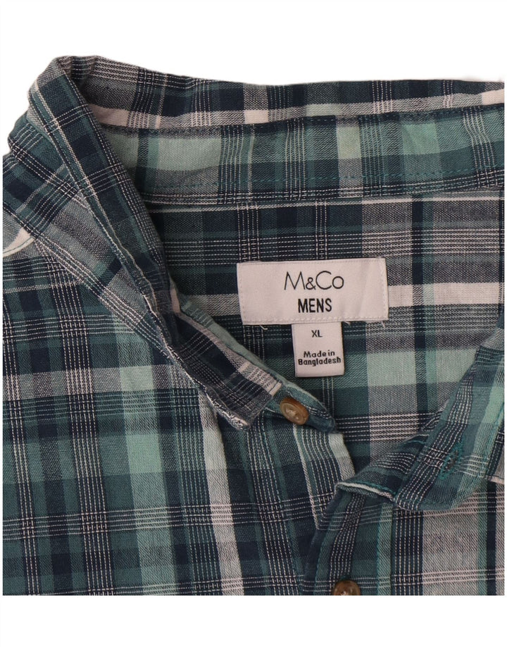 M&CO Camisa de manga corta para hombre XL Algodón a cuadros azul