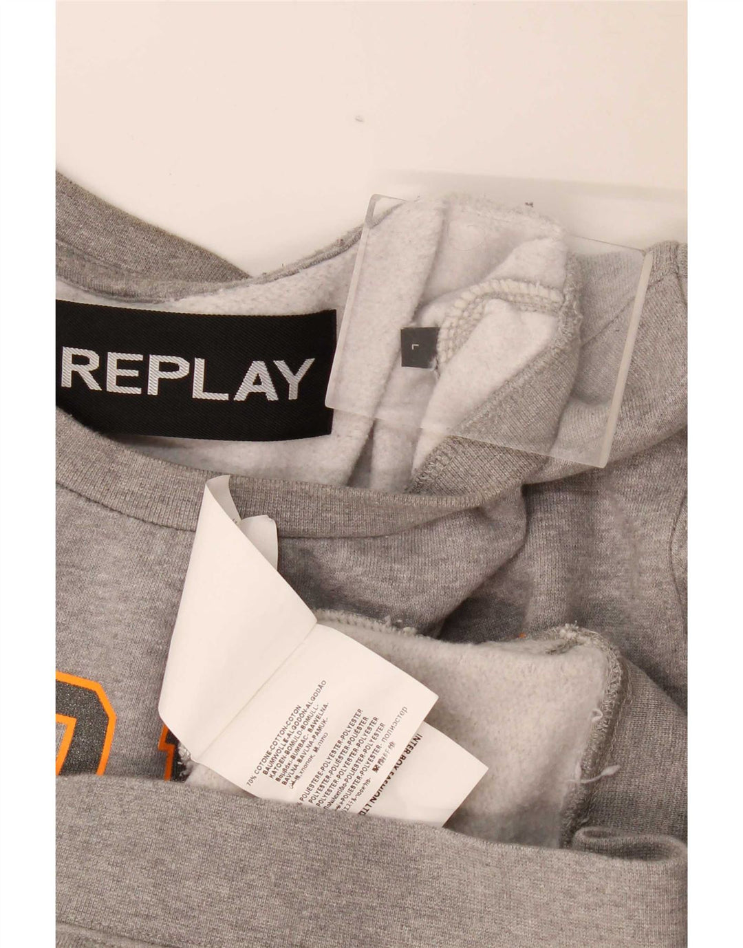 Replay Sudadera con estampado gráfico para hombre, jersey grande de algodón moteado en gris