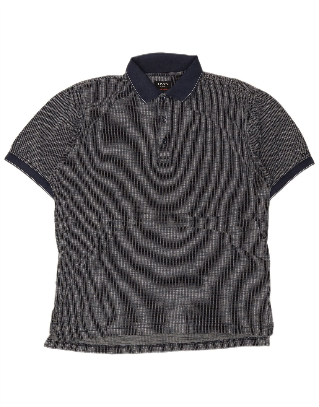IZOD Mens Polo Shirt Medium Navy Blue Check Cotton