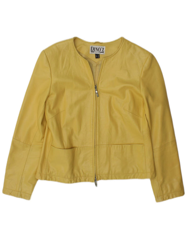 DINO' Z Chaqueta de cuero con cremallera para mujer UK 12 Cuero amarillo mediano
