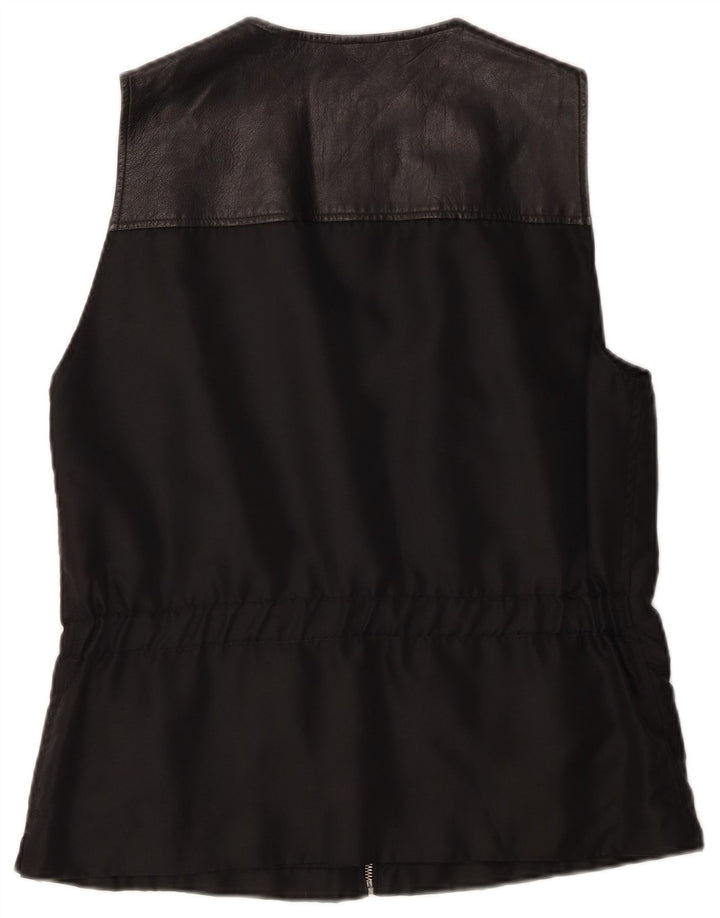 Vintage mujer oversize gilet IT 40 pequeño cuero negro