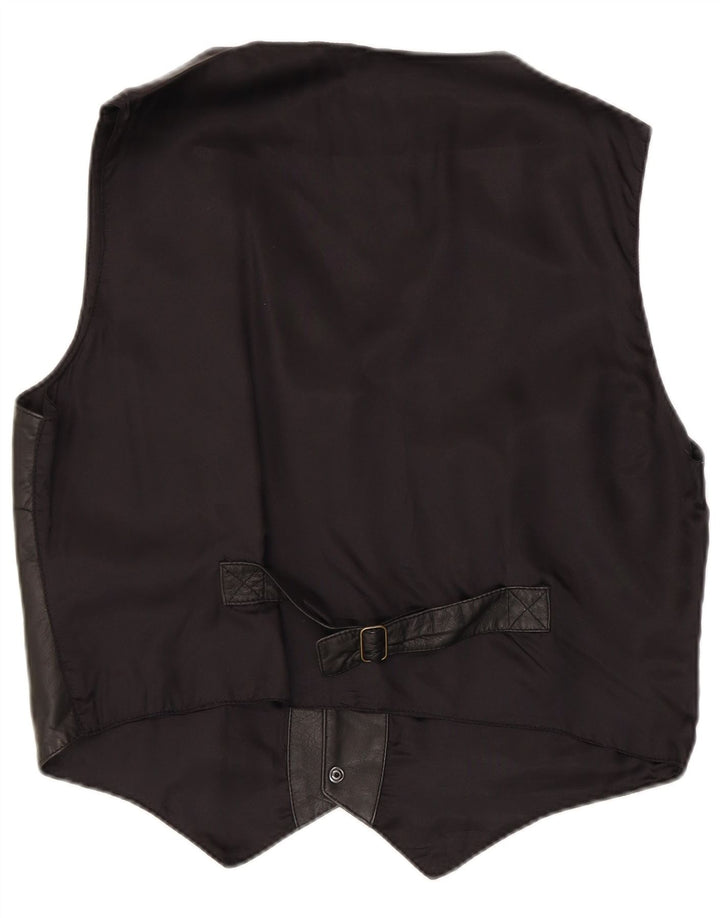 Chaleco de cuero vintage para hombre IT 50 cuero negro grande