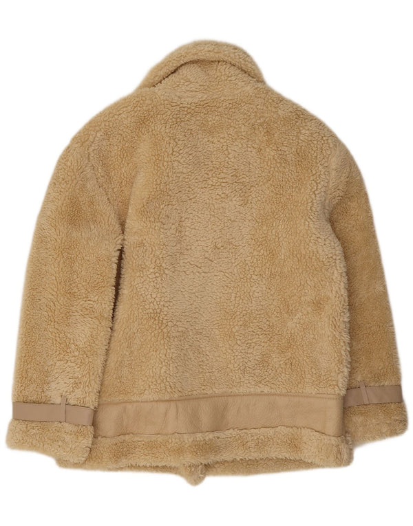 Vintage mujer Sherpa chaqueta Reino Unido 14 poliéster beige medio