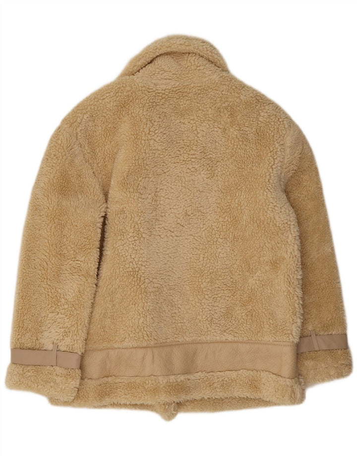 Vintage mujer Sherpa chaqueta Reino Unido 14 poliéster beige medio