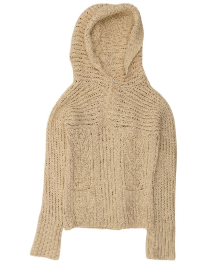Vintage mujer sudadera con capucha suéter Reino Unido 14 Medio Beige