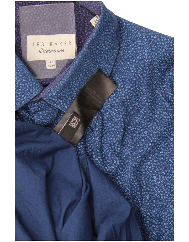 Ted Baker - Camisa con estampado abstracto para hombre, talla 15 1/2, mediana, azul marino