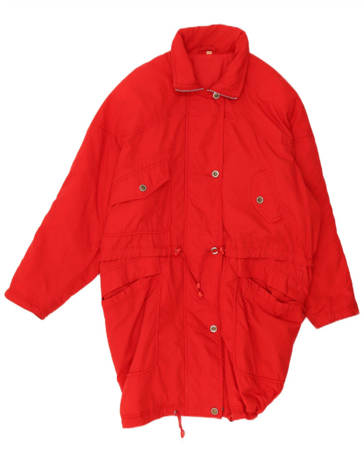 Vintage mujer acolchado abrigo Reino Unido 22 3XL poliéster rojo