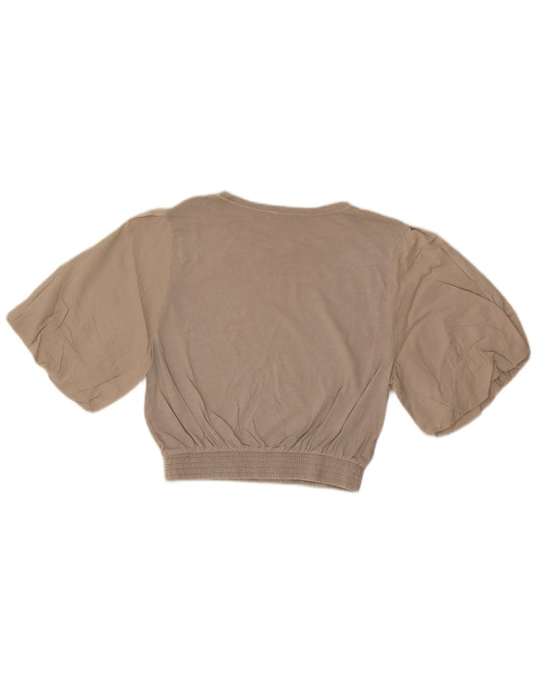 ZARA Mujer Blusa Corta Top UK 10 Small Gris Algodón