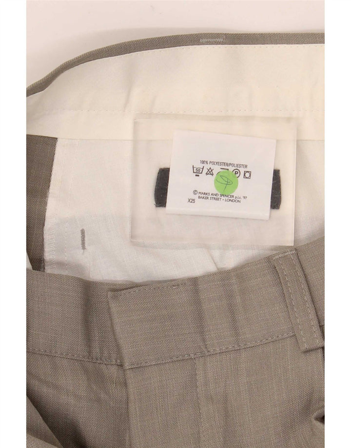 Marks & Spencer Pantalones casuales pegados para hombre W34 L33 Poliéster verde