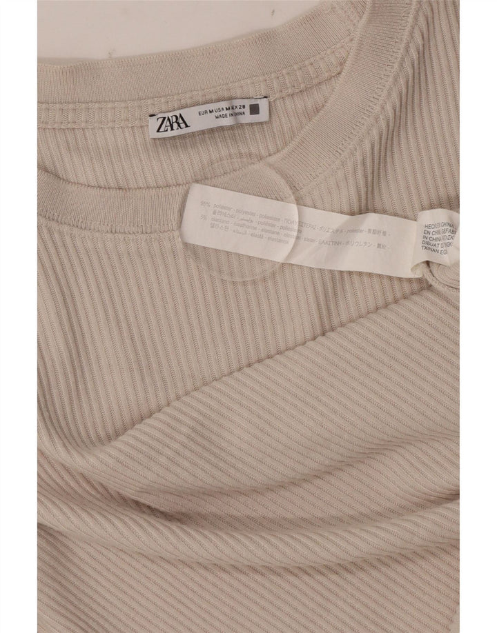 Zara Mujer Regular Top Manga Larga ES 44 Poliéster Beige Medio