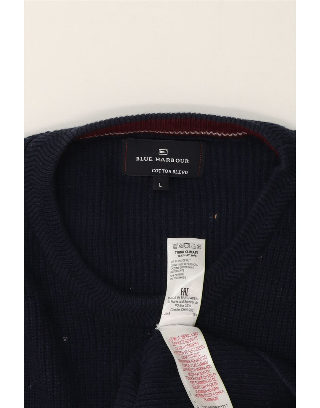 Marks & Spencer Jersey de cuello redondo azul Harbor para hombre, talla grande, azul marino
