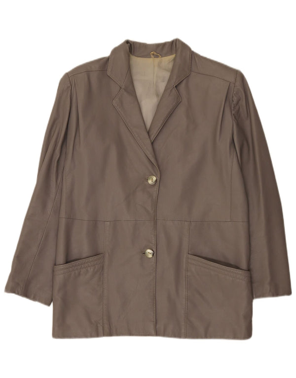 Vintage mujer 2 botones cuero Blazer chaqueta IT 42 gris medio