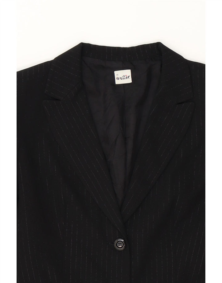 VINTAGE Womens 2 Button Blazer Jacket UK 14 Large Black Pinstripe Vintage Vintage and Second-Hand Vintage from Messina Hembry 