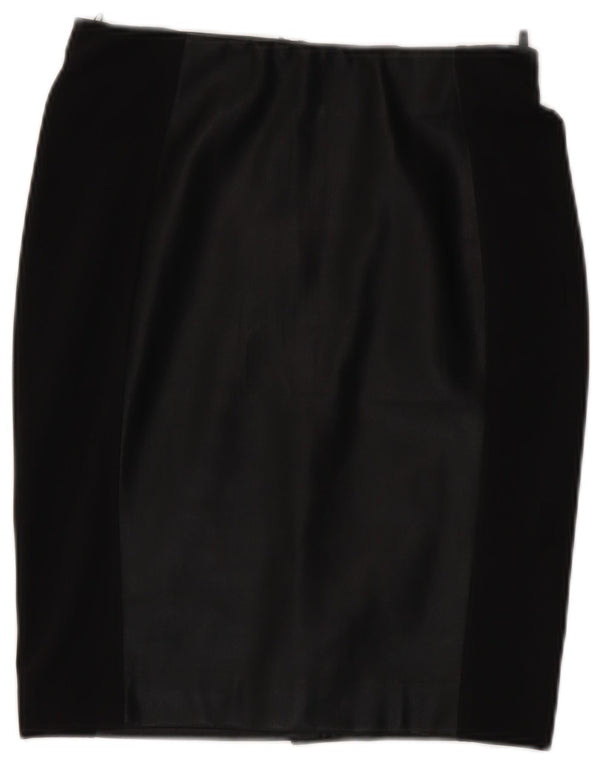 Benetton Mujer Falda De Tubo De Piel Sintética Pequeña W27 Bloque De Color Negro