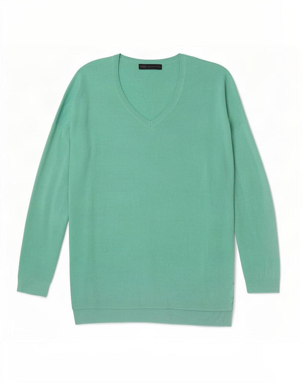 Marks & Spencer Suéter tipo jersey de gran tamaño con cuello en V para mujer UK 10 Small Green