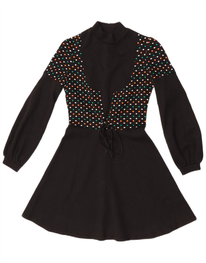 Vintage mujer manga larga jersey vestido IT 44 medio negro manchado