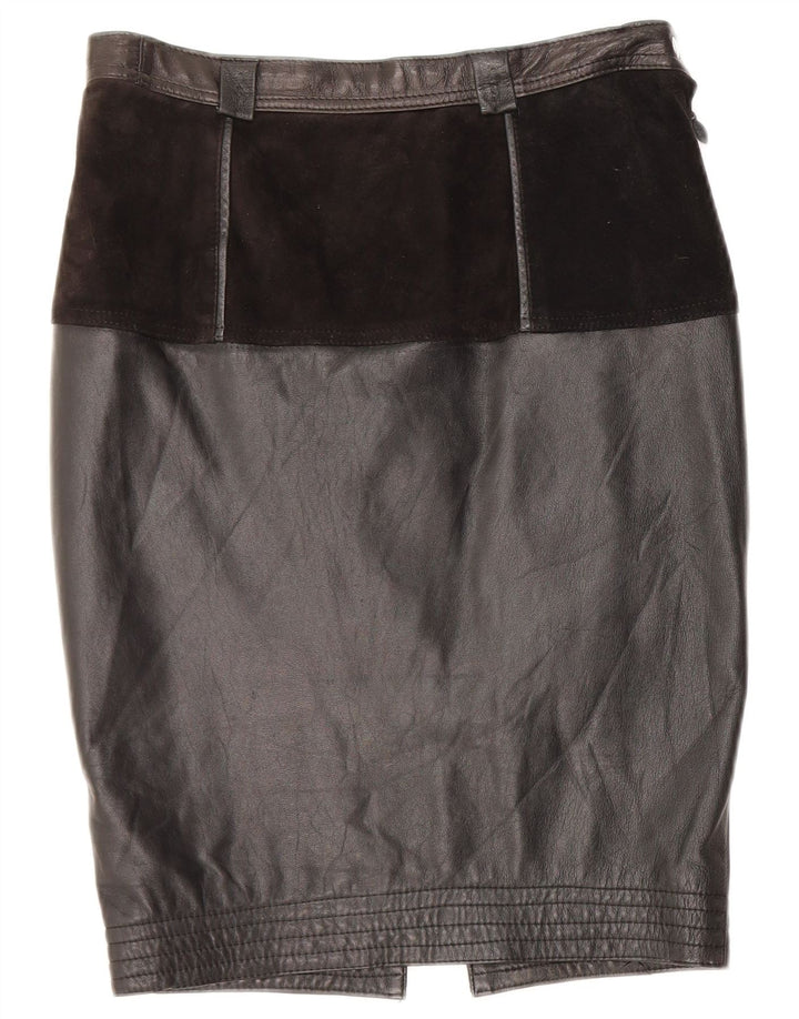 VINTAGE Falda de cuero para mujer Mediana W28 Negro