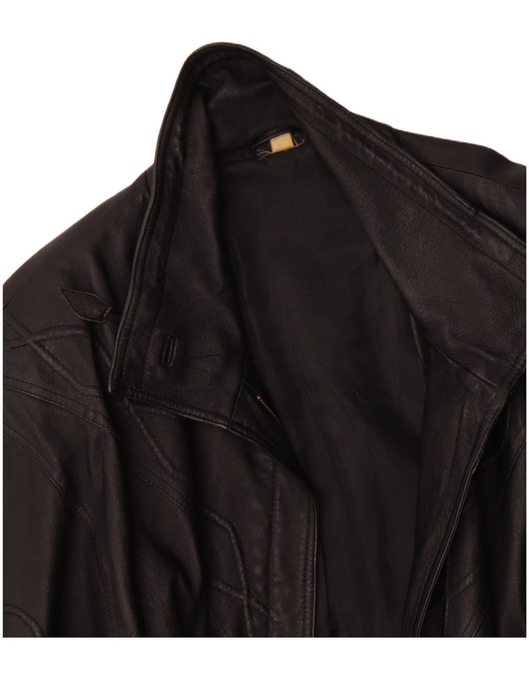 VINTAGE Abrigo de cuero para mujer Reino Unido 10 Pequeño cuero negro