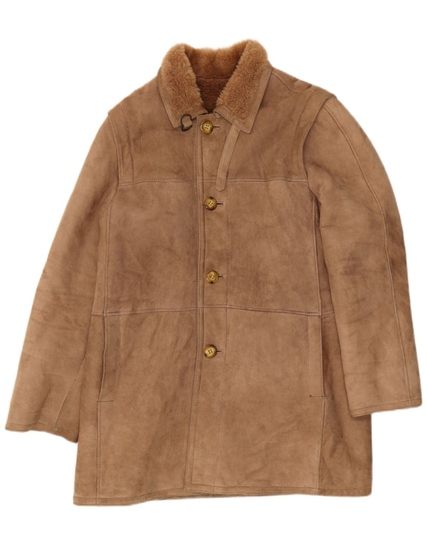 Chaqueta de piel de oveja vintage para hombre IT 54 2XL Marrón