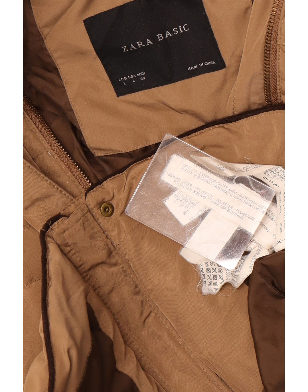 Zara Mujer Chaqueta Acolchada Con Capucha UK 44 Grande Poliéster Marrón