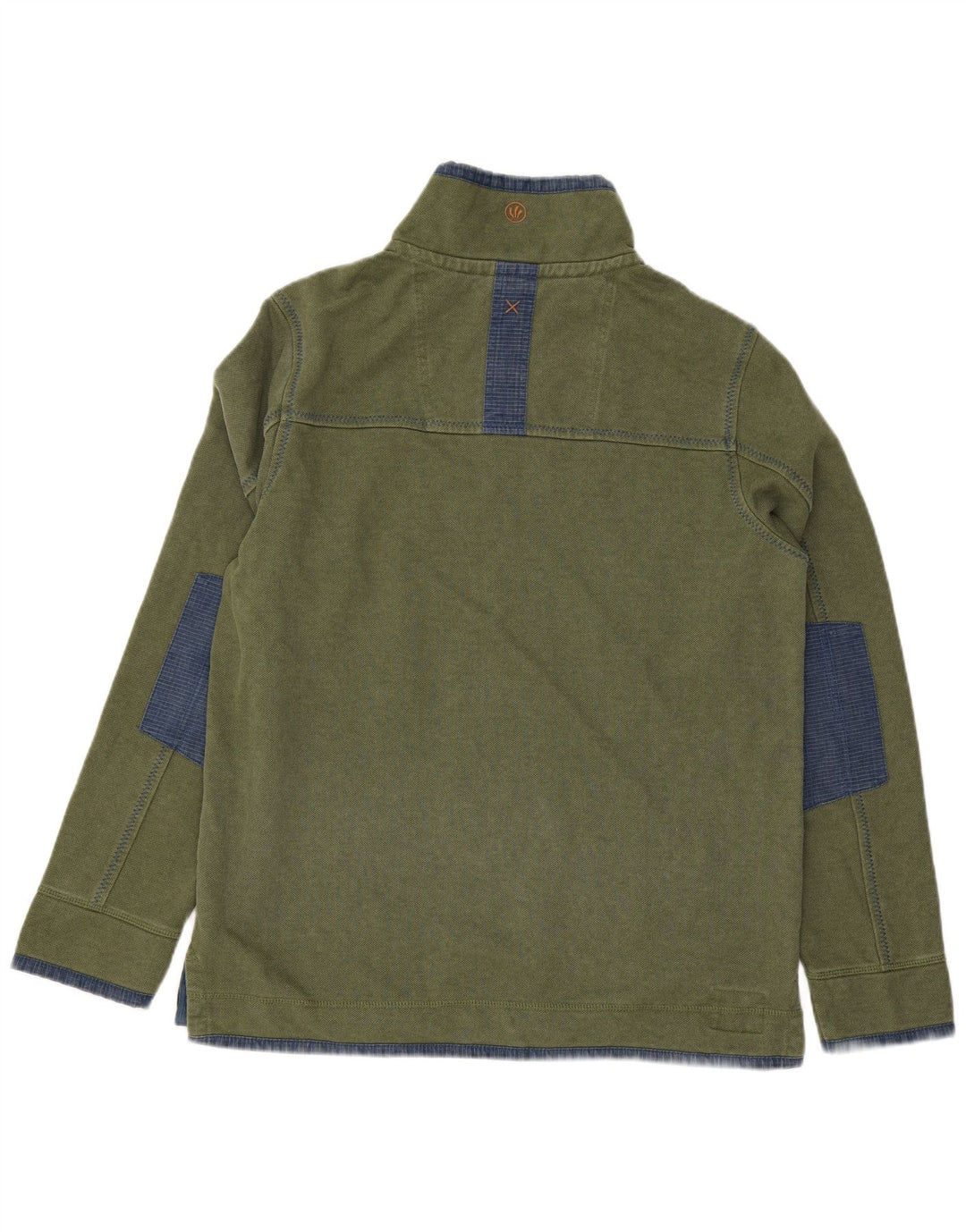 Fat Face Hombre Sudadera Con Cremallera En El Cuello Jersey De Algodón Color Block Verde Medio