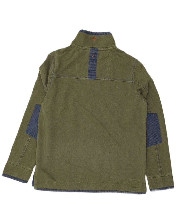 Fat Face Hombre Sudadera Con Cremallera En El Cuello Jersey De Algodón Color Block Verde Medio