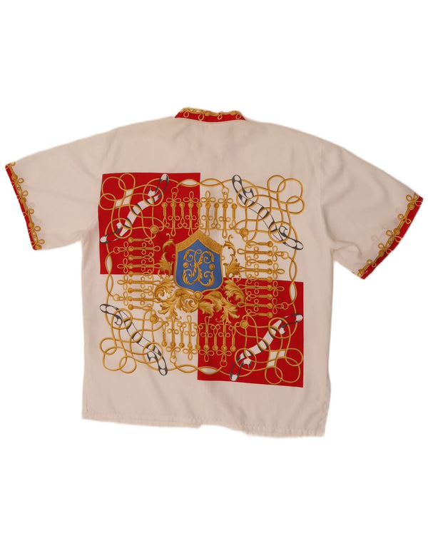 Vintage mujer camisa de manga corta blusa Reino Unido 14 bloque de color blanco medio