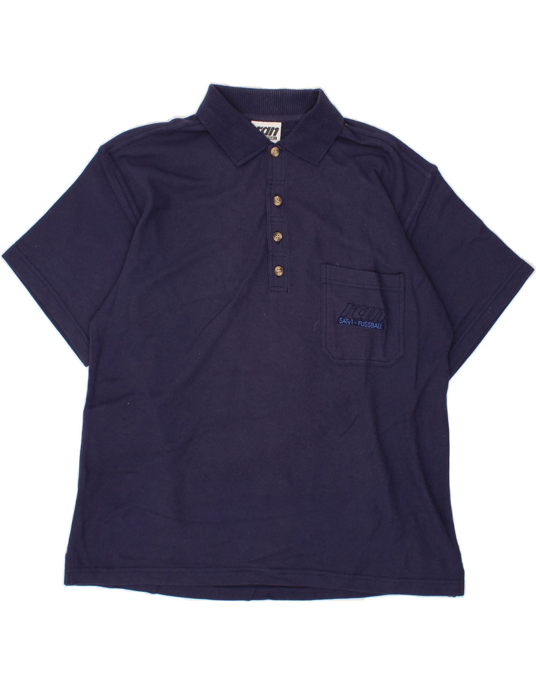 VINTAGE Mens Polo Shirt Medium Navy Blue Cotton Vintage Vintage and Second-Hand Vintage from Messina Hembry 