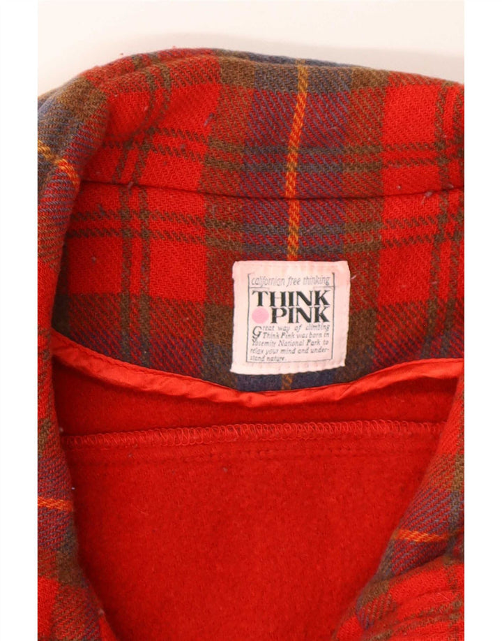Think Pink Abrigo cortavientos para hombre IT 48 Lana a cuadros roja mediana