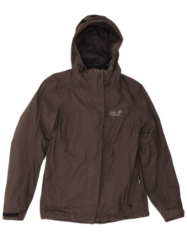 Jack Wolfskin Chaqueta impermeable con capucha para mujer UK 8 Small Gris Poliamida