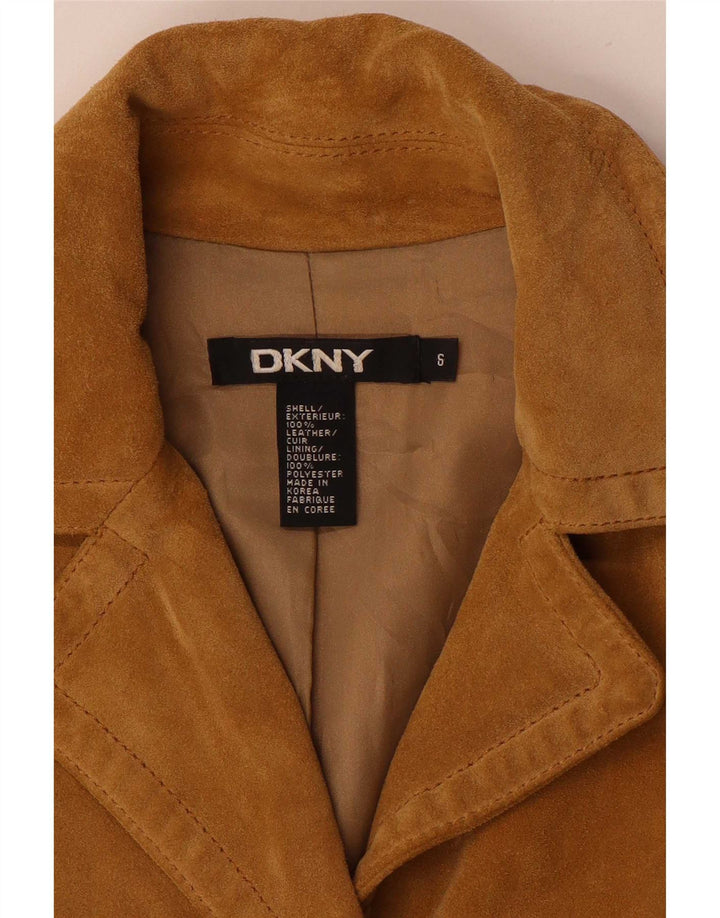 Dkny Chaqueta Blazer de Ante con 3 Botones para Mujer US 6 Cuero Beige Mediano