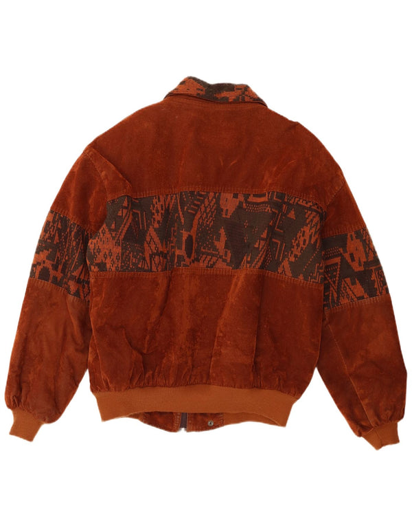 Vintage hombres imitación cuero bomber chaqueta Reino Unido 42 XL marrón geométrico PVC