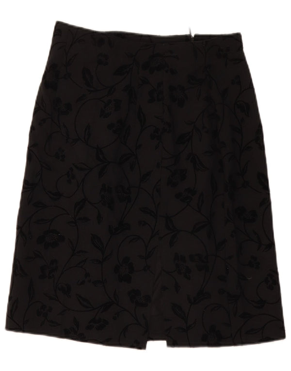 Vintage Womens A-Line Skirt UK 10 Small W28  Black Floral Polyester