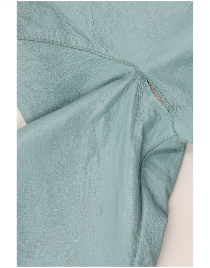 Vintage mujer cuero 3/4 manga chaqueta bolero IT 42 cuero azul medio