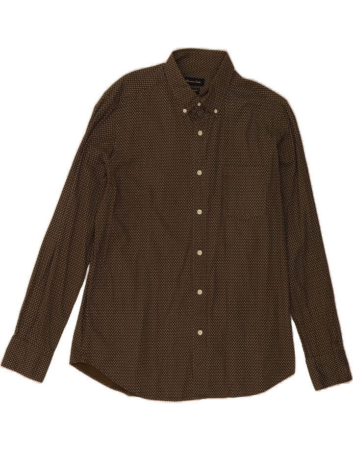 MASSIMO DUTTI Mens Abstract Pattern Shirt Large Khaki Cotton Vintage Massimo Dutti and Second-Hand Massimo Dutti from Messina Hembry 