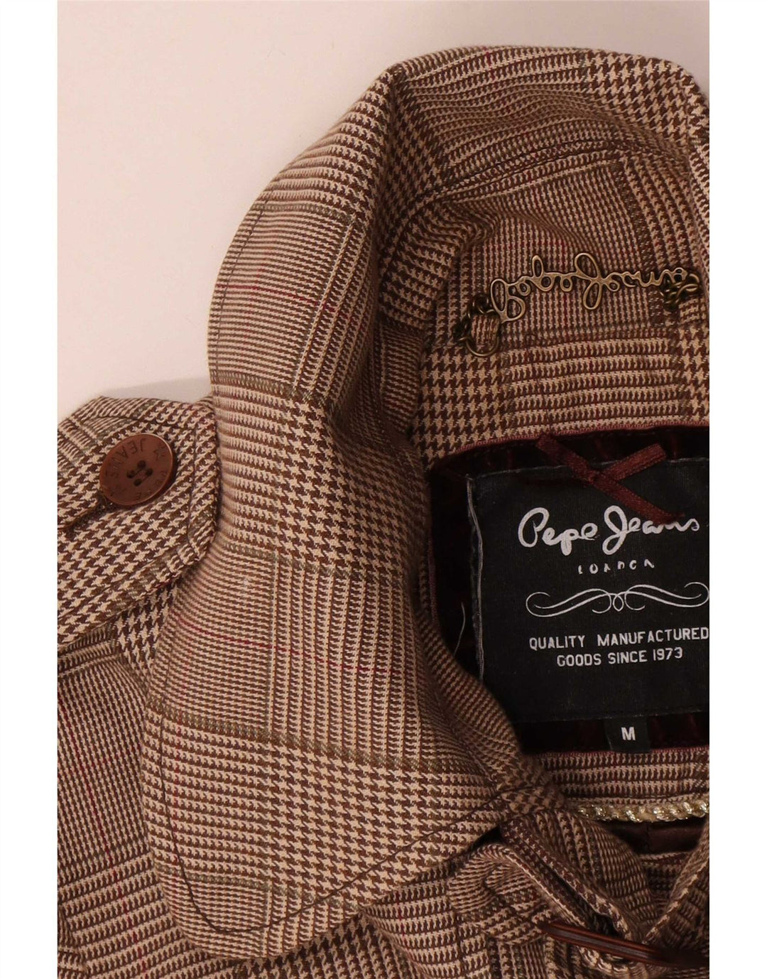 PEPE Jeans Chaquetón con cinturón para mujer UK 44 Algodón de pata de gallo marrón medio