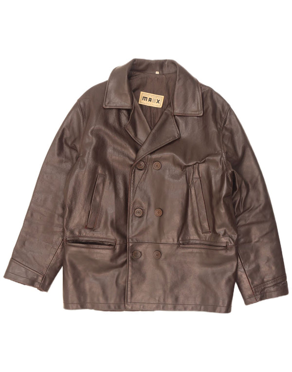 Vintage hombres doble pecho chaqueta de cuero Reino Unido 38 marrón medio