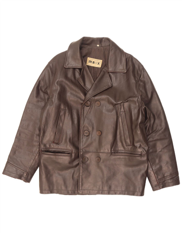Vintage hombres doble pecho chaqueta de cuero Reino Unido 38 marrón medio