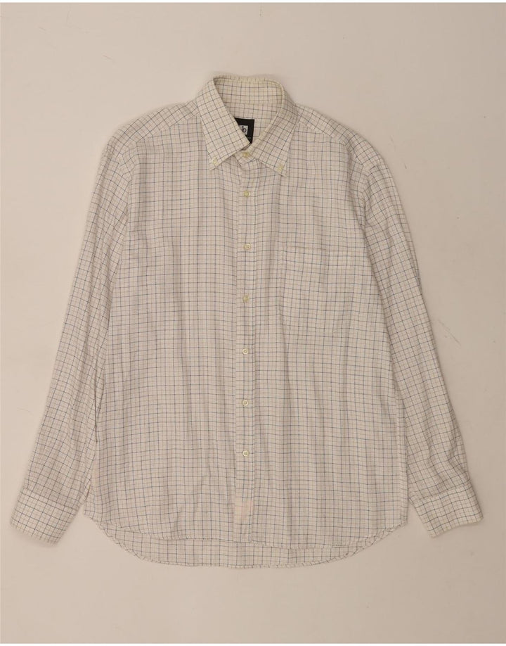 ROCCOBAROCCO Camisa para hombre Talla 41 16 Algodón a cuadros blanco grande
