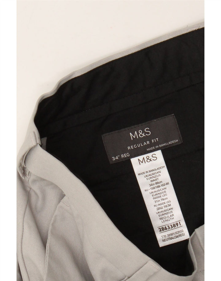 Marks & Spencer Pantalón chino de corte regular para hombre W34 L31 Poliéster gris