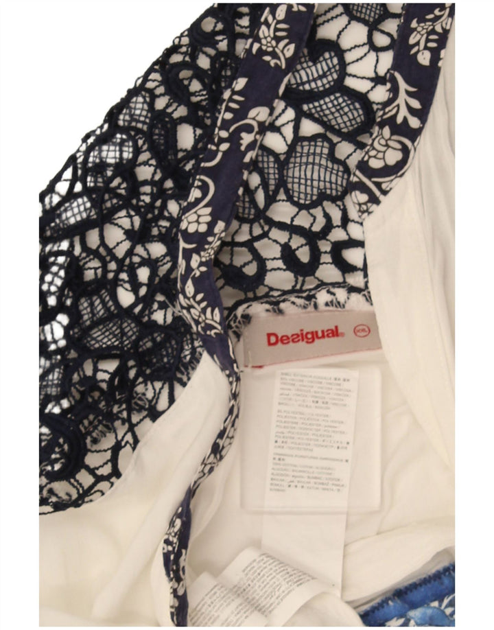 Desigual Mujer Blusa Camisa UK 20 2XL Blanco Patchwork Viscosa