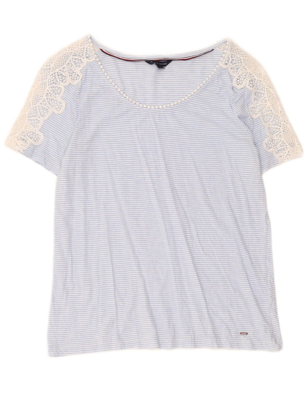 Tommy Hilfiger Camiseta de manga corta para mujer Top UK 44 Medium Blue Pinstripe