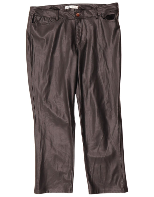 Zara Mujer Pantalones Rectos De Piel Sintética EU 46 2XL W36 L27 Negro