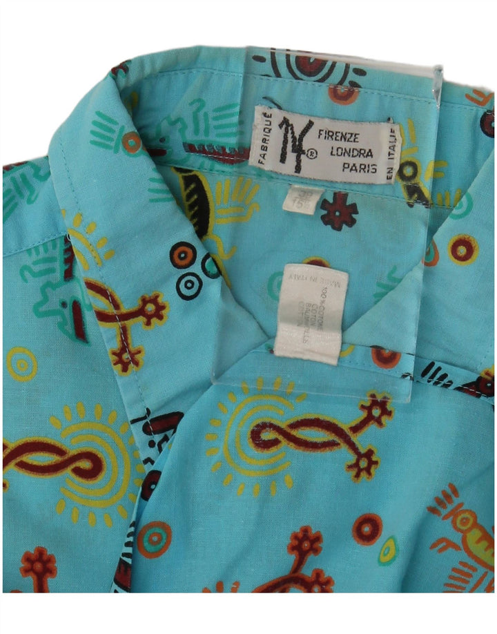 Firenze Camisa de manga corta con estampado abstracto para hombre Talla 39 15 1/2 Azul mediano