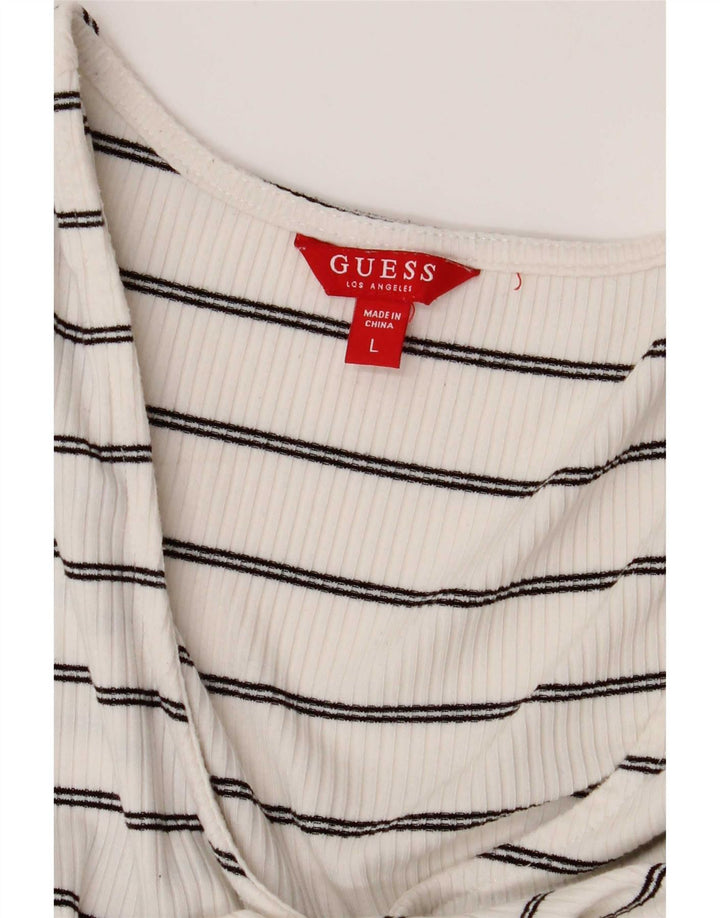Guess Top Mujer Manga Larga UK 44 Grande Blanco Rayas